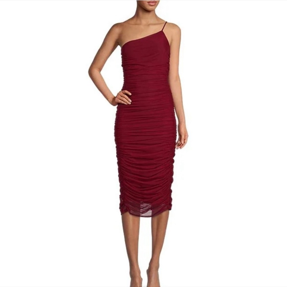 Gianni Bini Bella Mesh One Shoulder Ruched Midi Dress Size XS